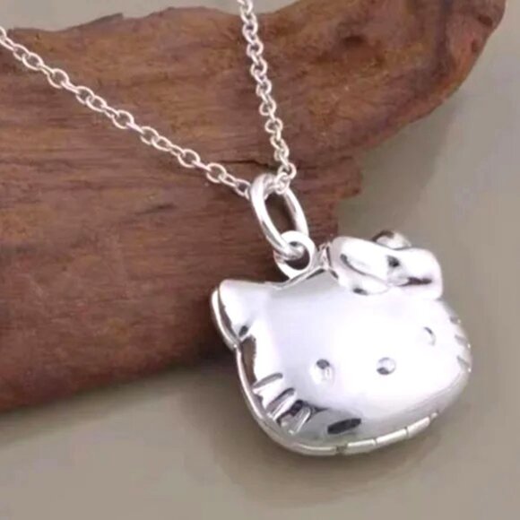 Hello Kitty Locket Necklace 925 Silver Plated Pendant Sanrio Rave Emo Opens Fun - Picture 2 of 9